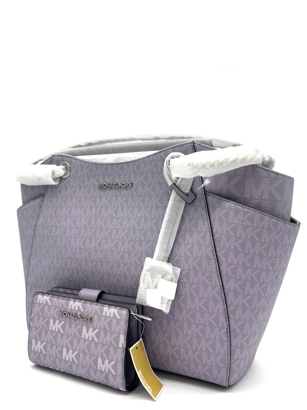 Michael Kors Large Signature Logo Shoulder Bag w Matching Bifold Wallet - Lilac